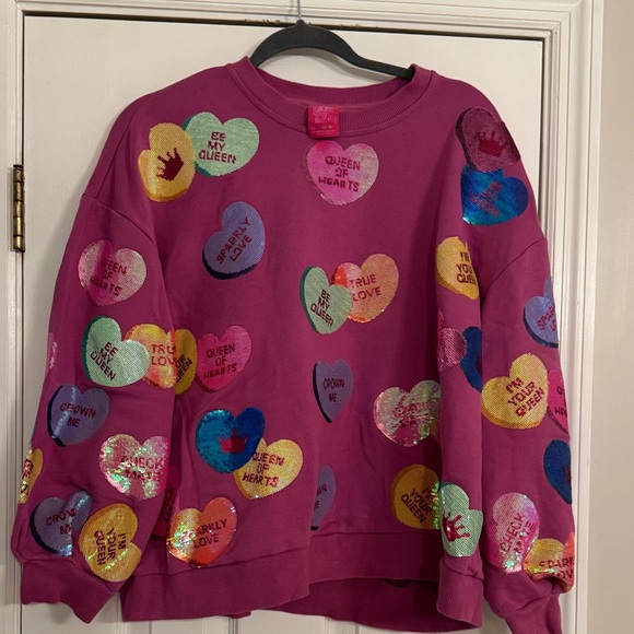 QUEEN OF SPARKLES Tops - QUEEN OF SPARKLES Multicolor Heart Sweatshirt